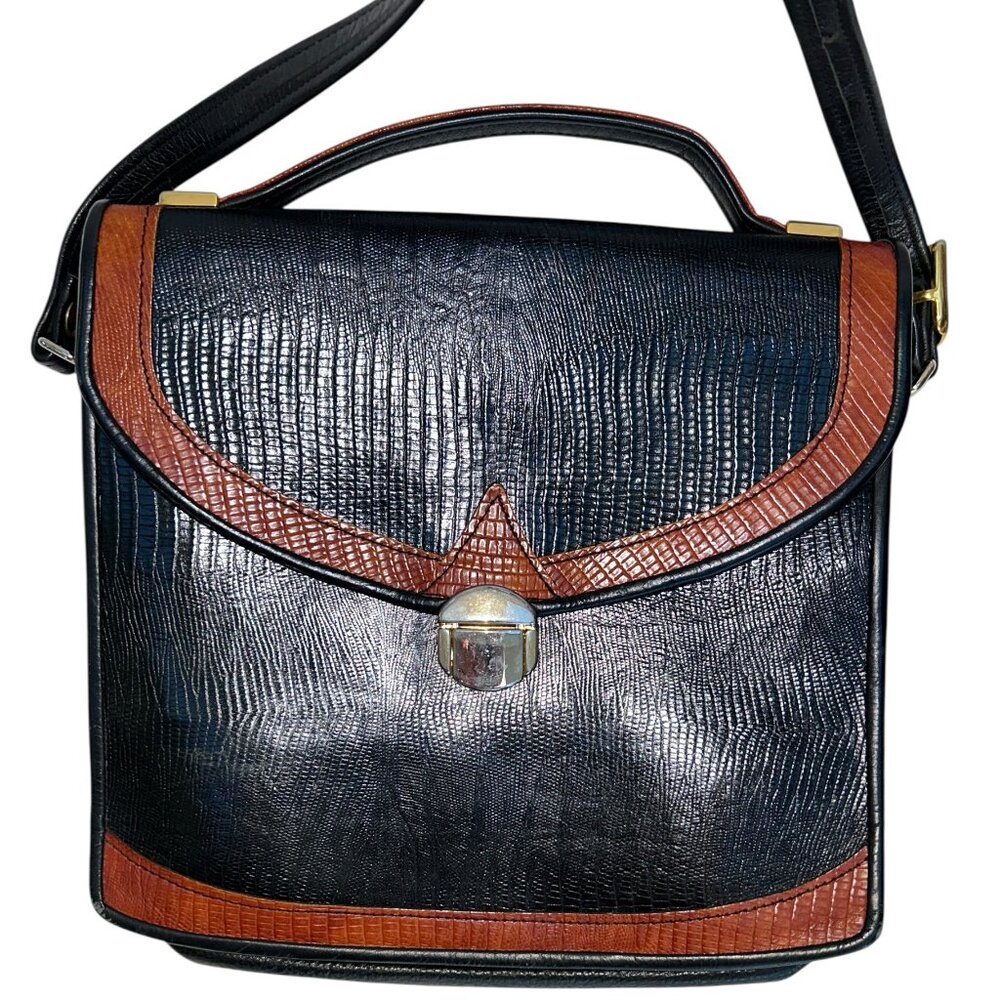 Vintage Python Snakeskin Imprint Black Leather Ta… - image 3